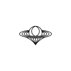 Minimalist Space Logo: Stylized Planet with Rings, Black and White