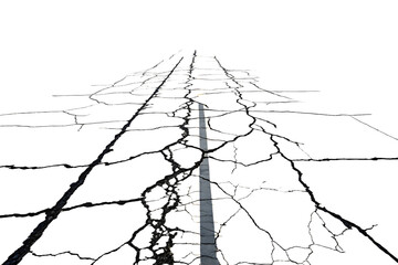 cracked roads on isolated white background, PNG