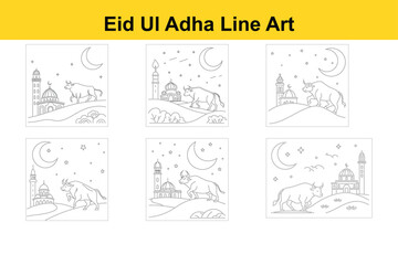 Obraz premium Eid Ul Adha Line Art Illustration