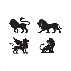 lion set of animals silhouettes