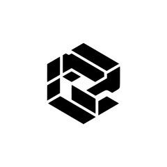 Abstract Hexagon Logo, Minimalist Geometric Design, Black and White, Modern