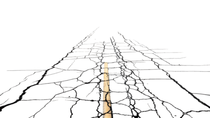cracked roads on isolated white background, PNG