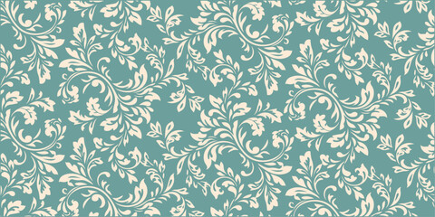 Clothes fabric background design, A seamless floral elegant damask pattern, featuring swirling, Ceramic floral tiles vector design, wall art decoration .  © Sadik