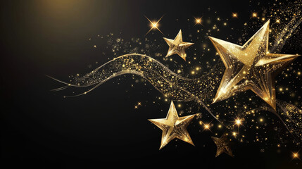 five star award, gold stars on black background. Vector illustration