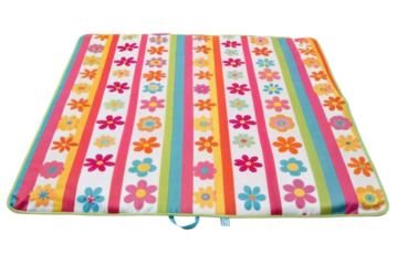 Colorful picnic blanket with floral patterns ready for outdoor fun and relaxation