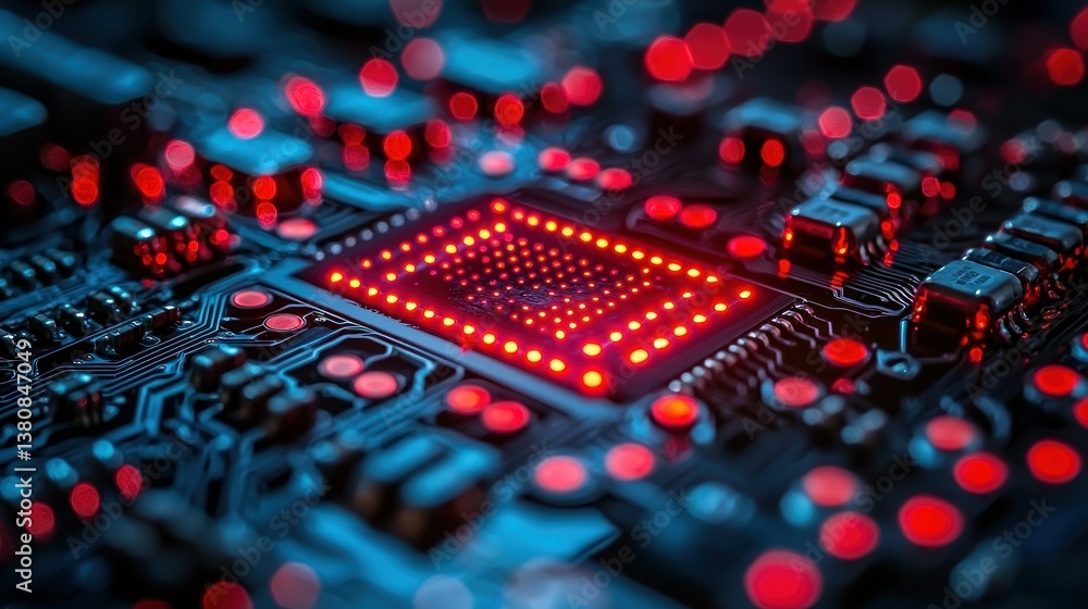 Poster illuminated circuit board: a close-up of technology's intricate design