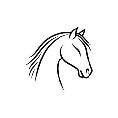 Fototapeta premium Elegant Horse Outline Vector Illustration in Black. he black outline of a horse's head with flowing mane. Minimalist design on a white background, perfect for logos or decor.