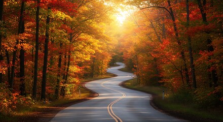 Fototapeta premium Autumn's Golden Path AI Generated