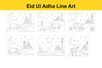 Eid Ul Adha Line Art Illustration