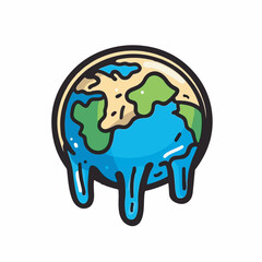 Cartoon planet melts amid warming climate danger theme