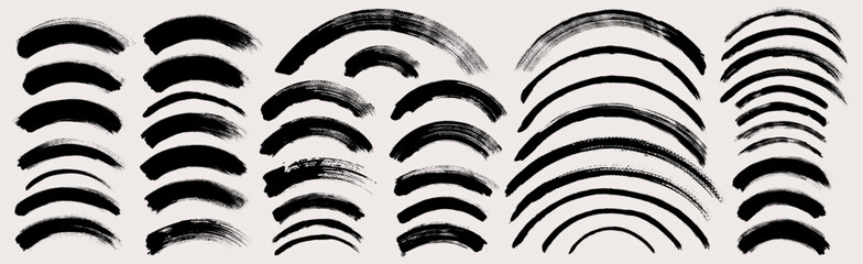 Brush stroke vector. Painted curves, isolated on white background. Grunge textured design elements