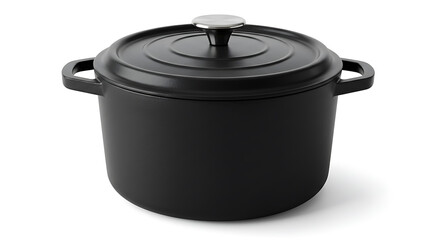 Black Cast Iron Pot: A close-up shot of a sleek, black cast iron pot with a lid, perfect for slow cooking and culinary creations.