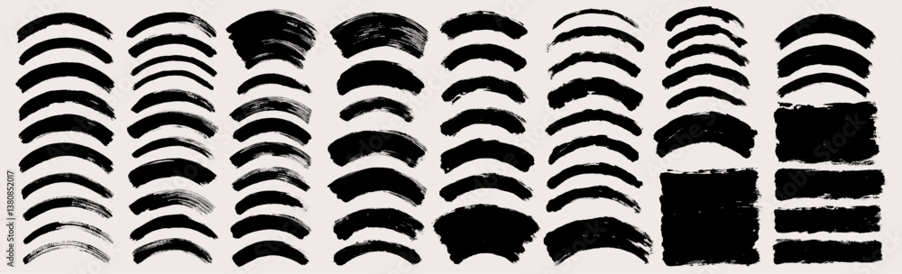 Aufkleber brush stroke vector. painted curves, square and rectangles isolated on white background. grunge text