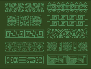 Ancient stamps, pre-Hispanic Aztec stamps of Mexico, ornamental geometric figures