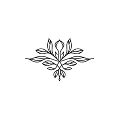 Minimalist Floral Ornament: Elegant Black Line Art on White