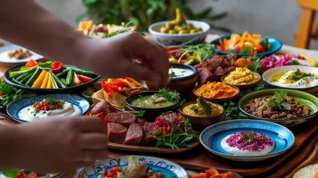 Chilled Appetizers (appetizers featuring olive oil). Chilled Appetizers. Appetizers served on vibrant plates. yogurt and assorted boiled herbs.