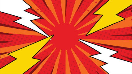 Dynamic Comic Book Explosion Red, Yellow, White Lightning