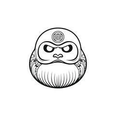  black and white vector silhouette of a Daruma doll, sitting peacefully, with its rounded, calming presence on a white background.