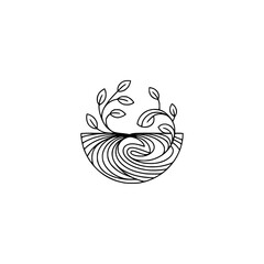 Minimalist Plant Logo: Abstract Line Art of a Sprouting Leaf in a Swirl Bowl