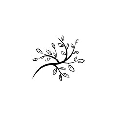 Minimalist Black Branch and Leaf Design on White Background