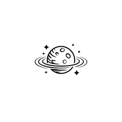 Minimalist Planet with Rings and Stars - Monoline Illustration