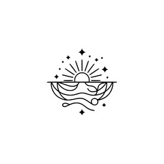 Minimalist Sunrise Logo: Celestial Waves & Starry Night