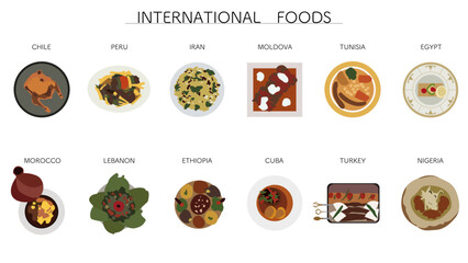 World Cuisine Food Set | International Dishes Illustration Collection
