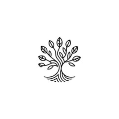 Minimalist Black Line Art Tree Logo on White, Nature Concept