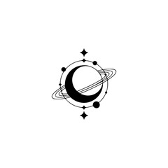 Minimalist Celestial Crescent Moon Logo Design, Black & White