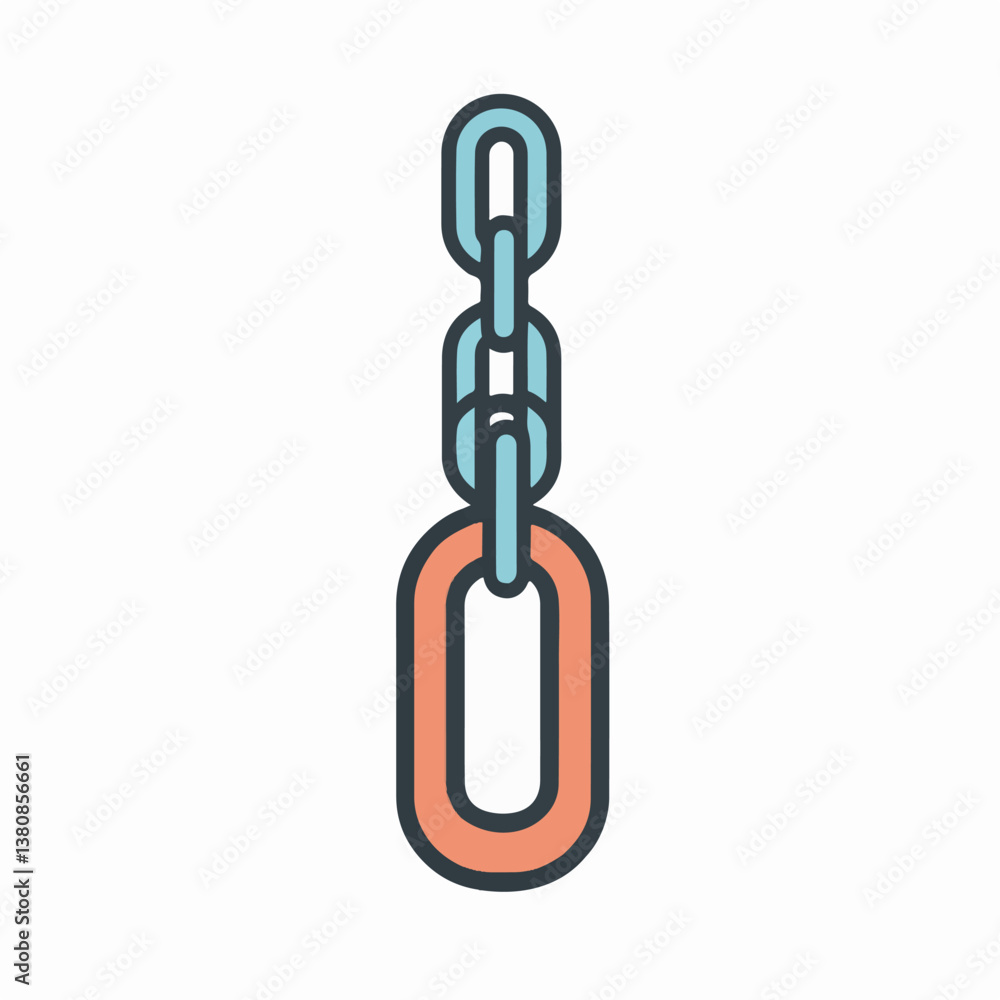 Poster metallic chain hangs vertically in simple graphic design on white