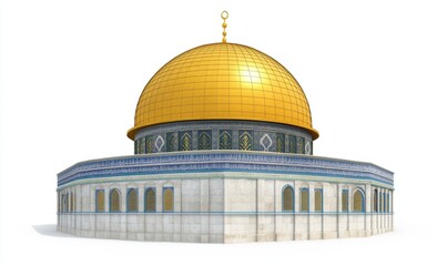 Obraz premium Golden Dome of the Rock Islamic Shrine on White Background