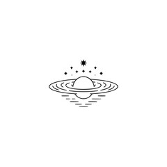 Minimalist Celestial Line Art: Planet & Stars on White Background
