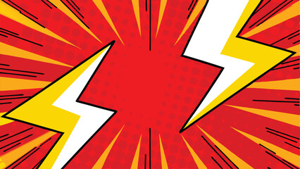 Comic Book Pop Art Style, Red and Yellow Lightning Bolts