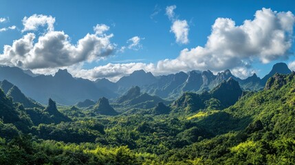 Naklejka premium Lush mountain valley landscape under a vibrant sky