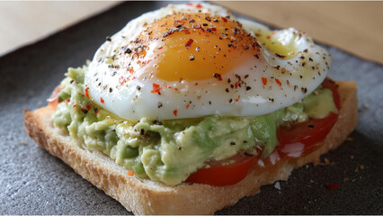 半熟卵をのせたアボカドトースト