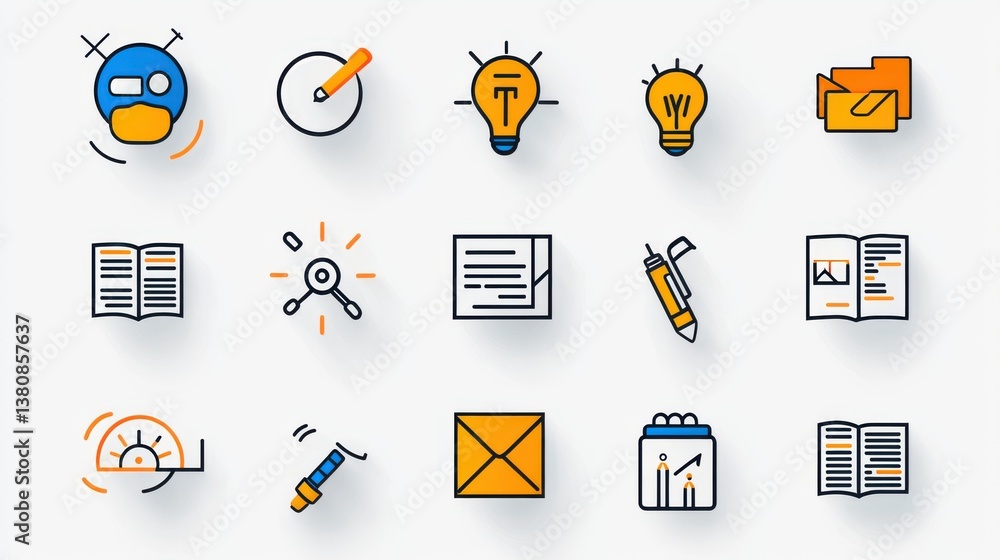 Poster this image displays a collection of colorful icons that symbolize different aspects of creativity te