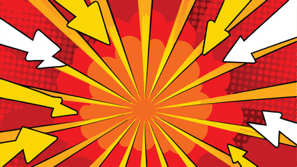 Comic Book Explosion Background Red, Yellow, Arrows, Pop Art