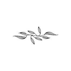 Minimalist Black Line Art Branch with Leaves, Elegant Design, Neutral Background
