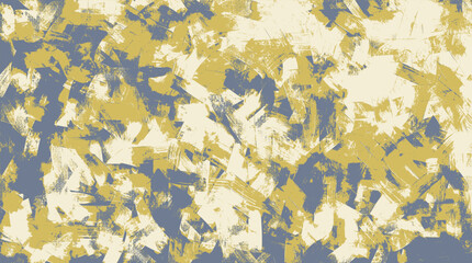 Textured abstract composition featuring a blend of muted gold, deep blue, and soft cream tones. Scattered brushstroke effect gives a rough, aged surfaces or weathered textures