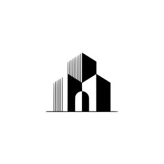 Minimalist Geometric Architecture Logo: Modern Black and White Icon