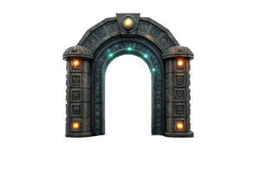 Fantasy gateway with glowing lights and intricate carvings for imaginative projects and design purposes