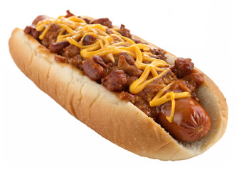 chili dog with cheese isolated on white background, PNG
