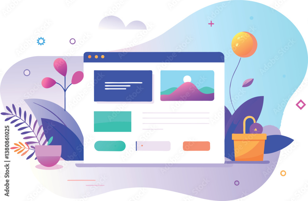 Poster modern website interface illustration and displays a customizable interface with plants