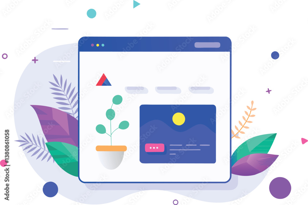 Poster modern website interface illustration and displays a customizable interface with plants