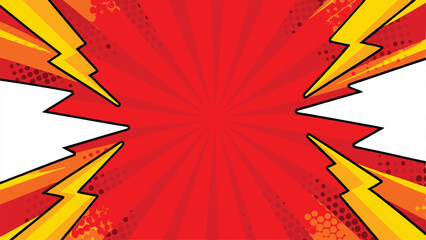Comic Book Explosion Red Sunburst, Lightning Bolts, Pop Art