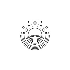 Minimalist Space Sunset: Line Art Logo Design