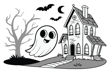 spooky house with a tree