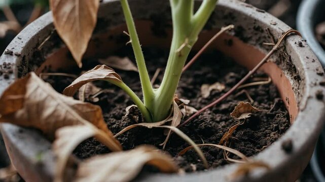 Close-up of Plant in Pot that is Dying