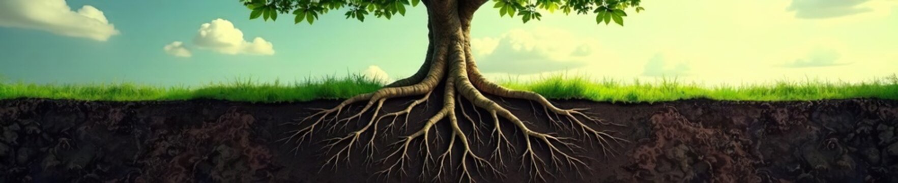 Tree's roots spreading out beneath its base on earth, nature, , texture