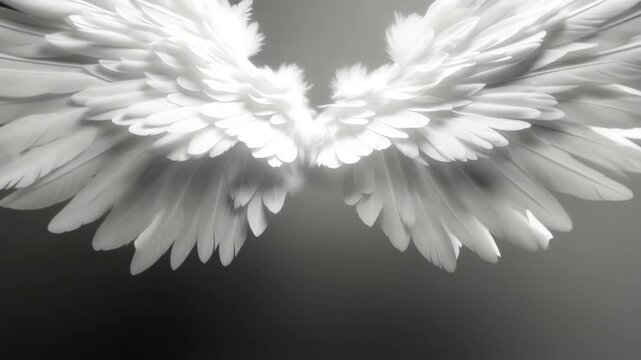 Black and white video featuring angel wings set against a background with space for text.